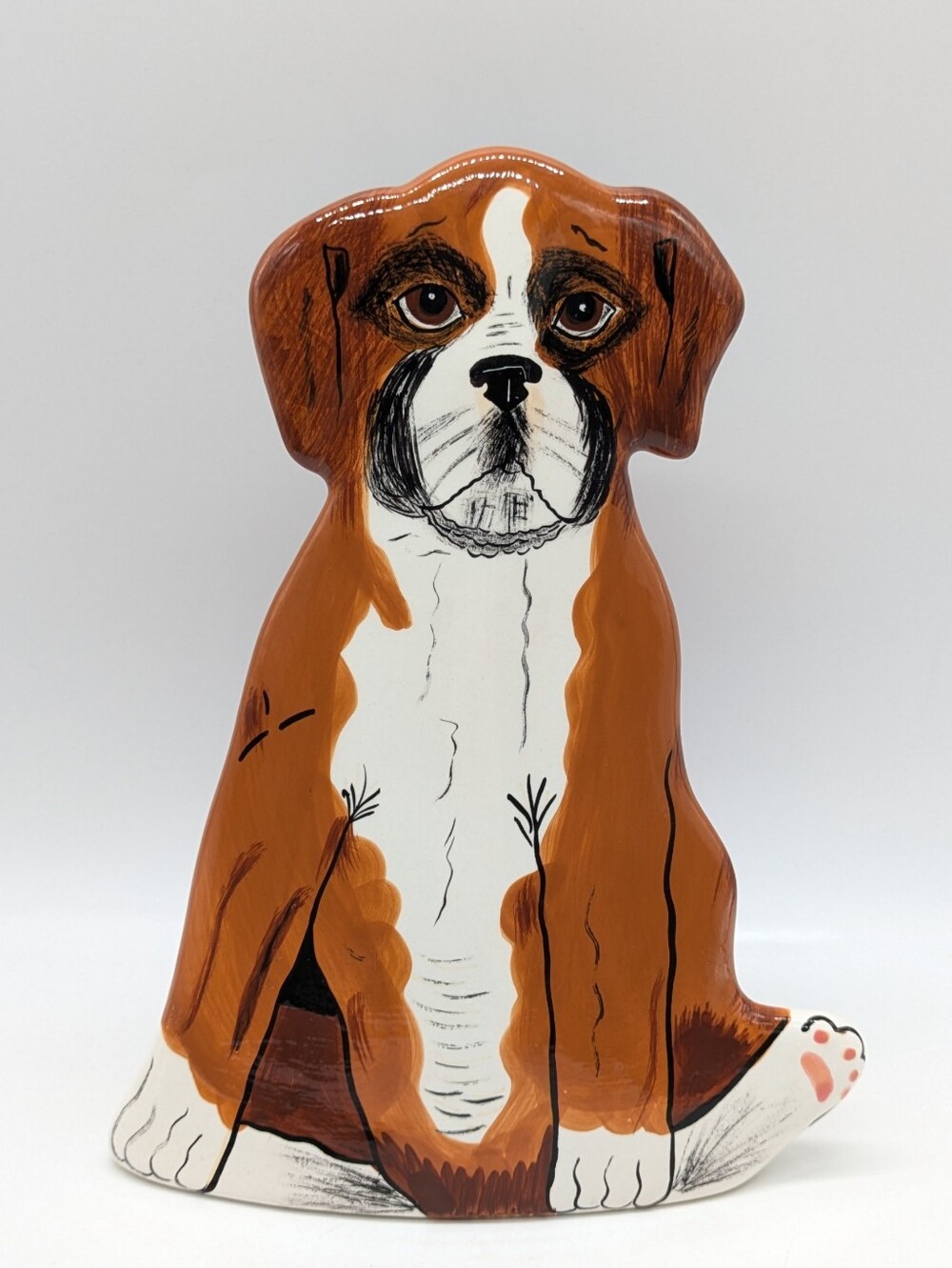 Dogs By Nina Lyman Boxer Bulldog Brown White Ceramic Vase